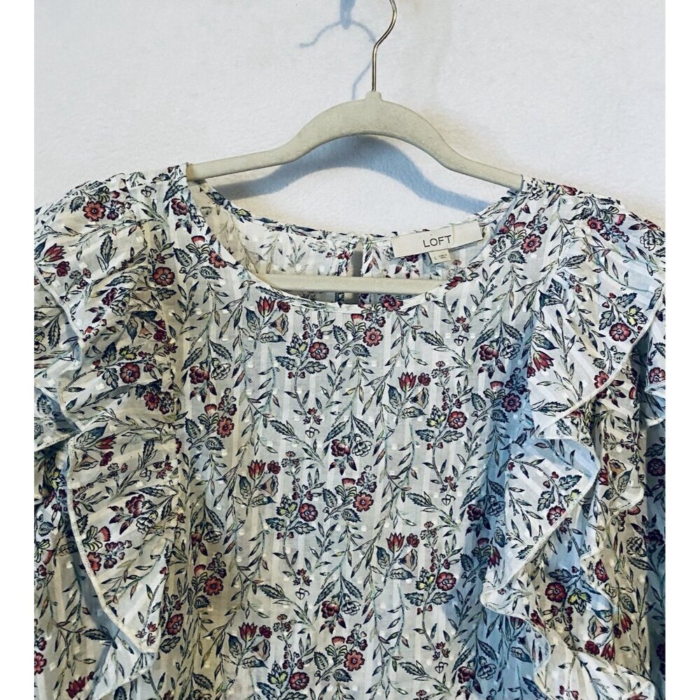 LOFT Top Womens Large Floral Ruffle Swiss Dot Prairie Cottagecore Romantic - Picture 3 of 10